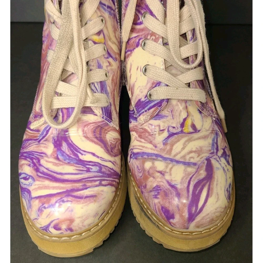 Steve Madden Joliviaa Combat Boots Youth 4 Purple Marble Lace Up Side Zip